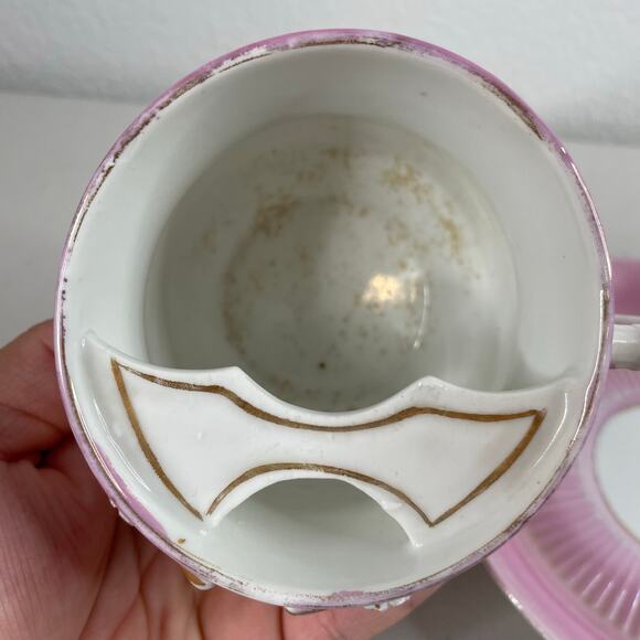 Vintage Mustache Cup and Saucer "A Present" Porcelain Made in Germany - Picture 9 of 11